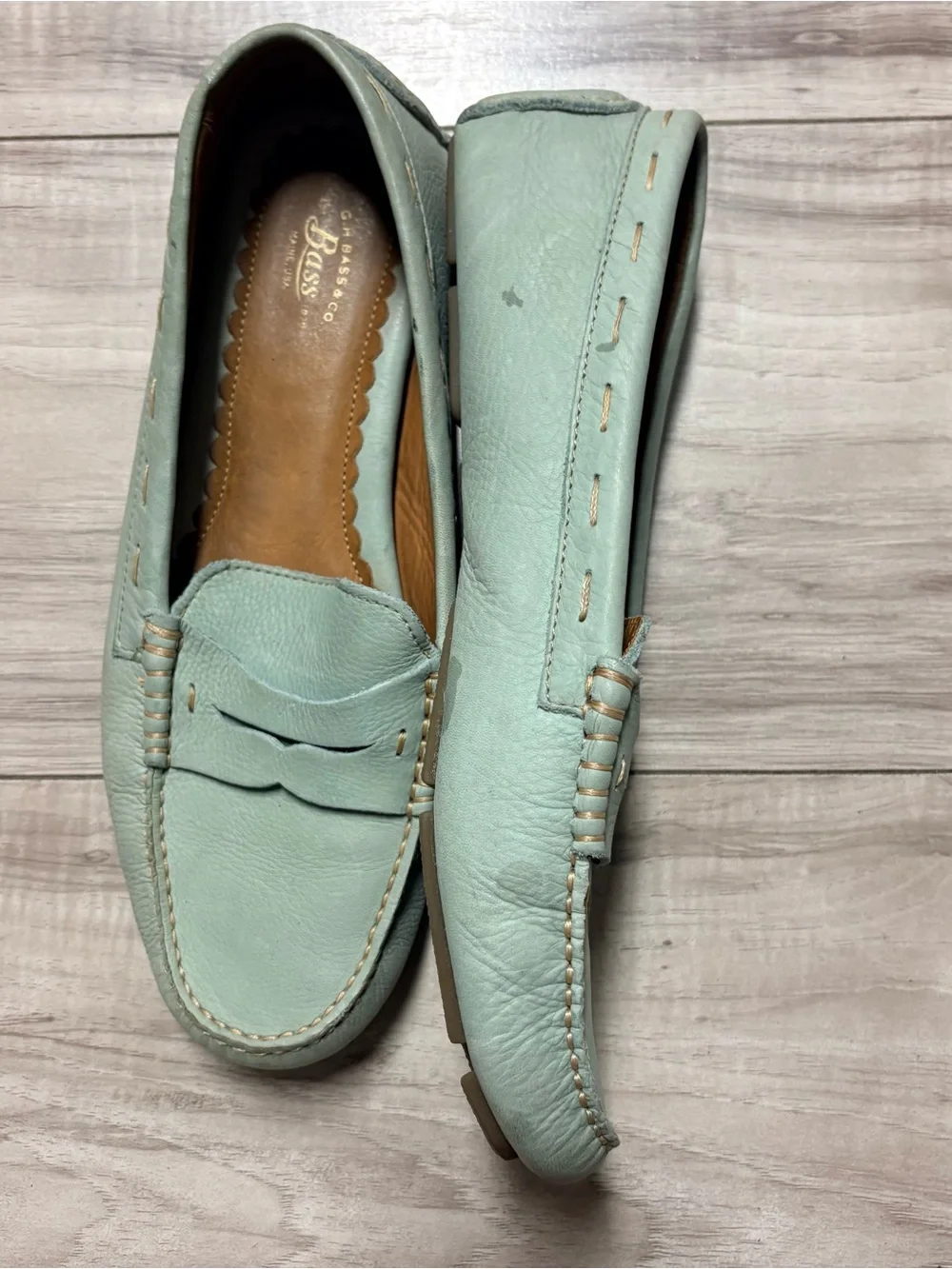 Bass Mint Green Leather Penny Driving Loafers - Women's Slip-On